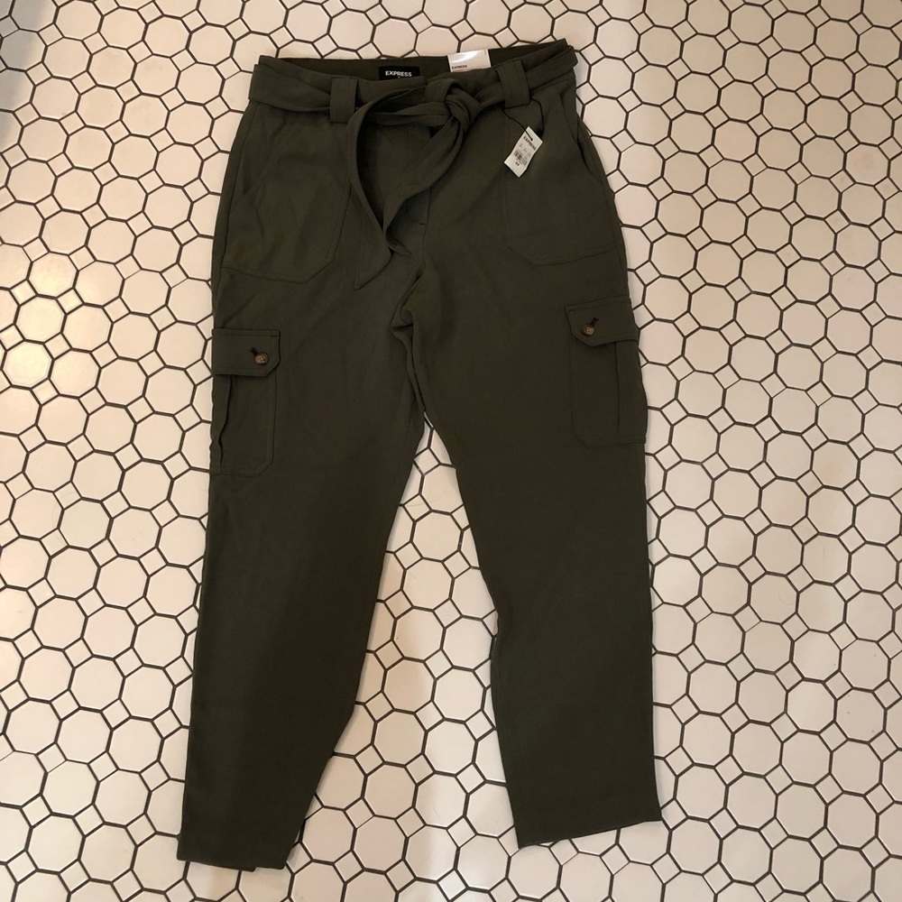 Express Olive Green Paperbag Cargo Pants Women's